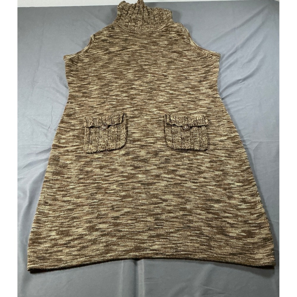 Calvin Klein Womens XL Brown Space Dye Sleeveless Turtleneck Knit Sweater Dress